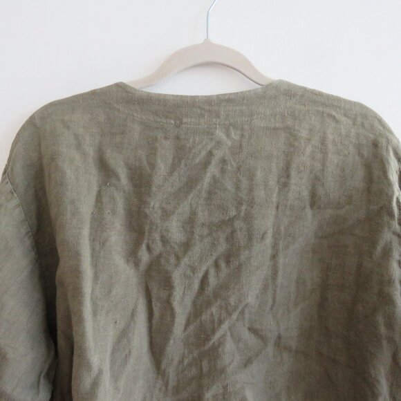 VINTAGE TOM TOM USA 100% Linen Cropped Blazer Jacket Khaki Green Lagenlook S - Picture 12 of 15